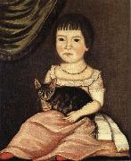 Beardsley Limner Child Posing with Cat USA oil painting artist